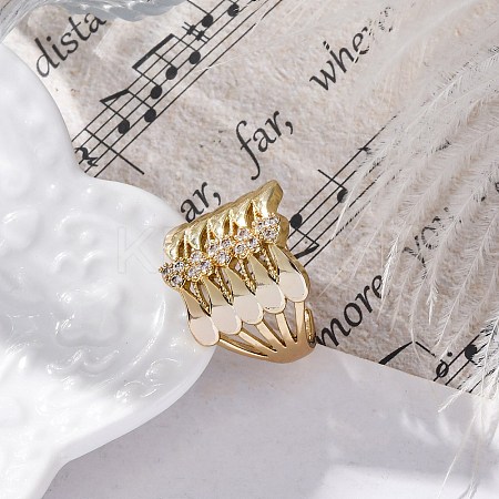 Brass Micro Pave Clear Cubic Zirconia Cuff Finger Rings RJEW-G337-34G-1