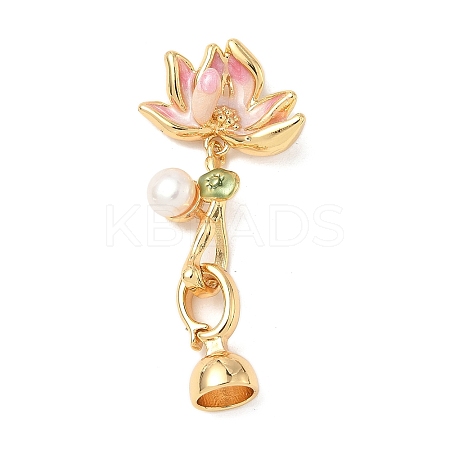 Brass Natural Pearl Enamel Fold Over Clasps KK-U059-31G-01-1