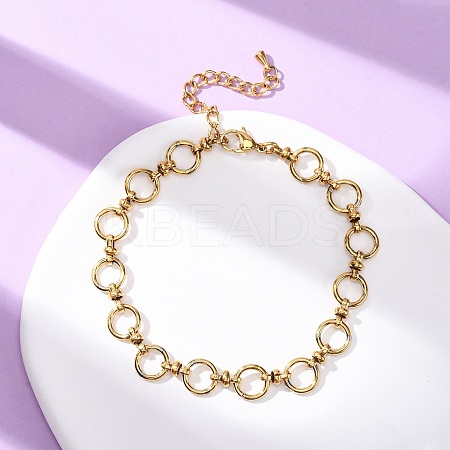 304 Stainless Steel Ring Link Chain Anklets AJEW-A057-02G-1
