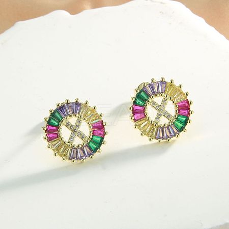 Brass Colorful Cubic Zirconia Stud Earrings WG39B88-24-1
