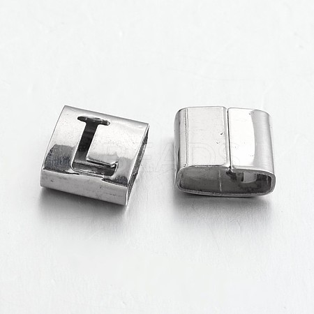 Tarnish Resistant Letter Style 201 Stainless Steel Square Slide Charms STAS-L132-23-1