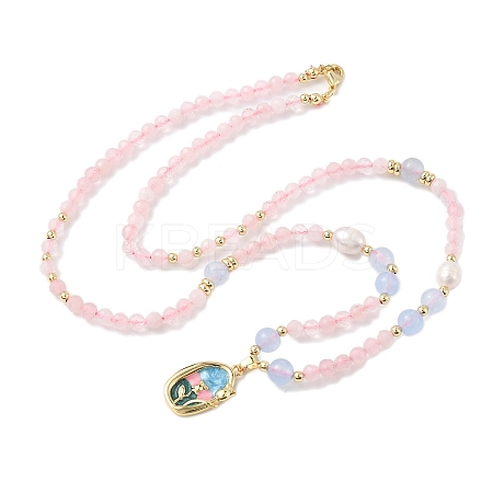 Natural Rose Quartz Pendant Necklaces for Women NJEW-G165-01D-G-1