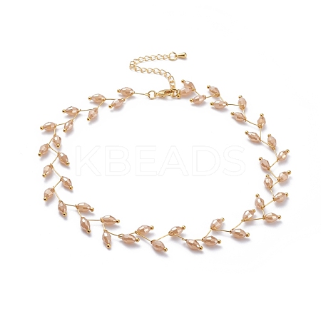 Electroplate Faceted Oval Glass Beaded Necklaces NJEW-JN02625-04-1