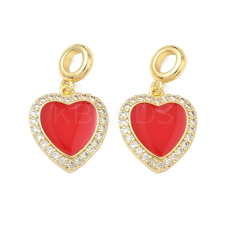 Brass Micro Pave Clear Cubic Zirconia Heart European Dangle Charms KK-L256-21G-1