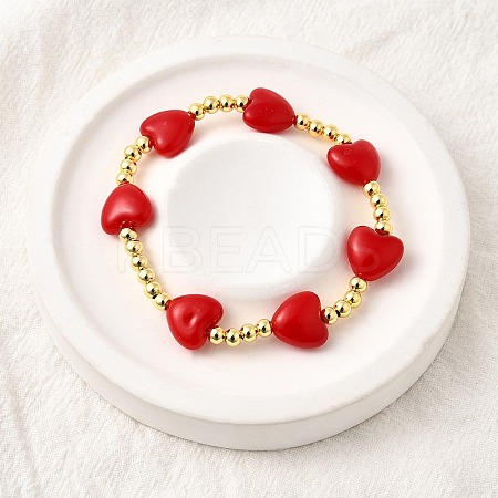 Valentine's Day ABS Imitation Pearl Beads Stretch Bracelets for Women BJEW-D317-08A-G-1