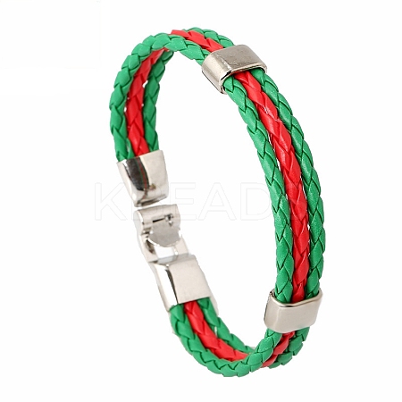 Flag Color Imitation Leather Triple Line Cord Bracelet with Alloy Clasp GUQI-PW0001-086N-1