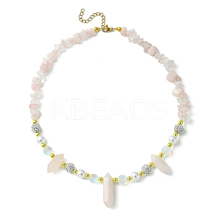 Natural Rose Quartz Bullet & Synthetic Moonstone Beaded Necklaces NJEW-JN04406-04-1