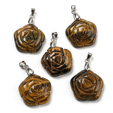 Natural Tiger Eye Carved Pendants G-I319-02P-A06-1