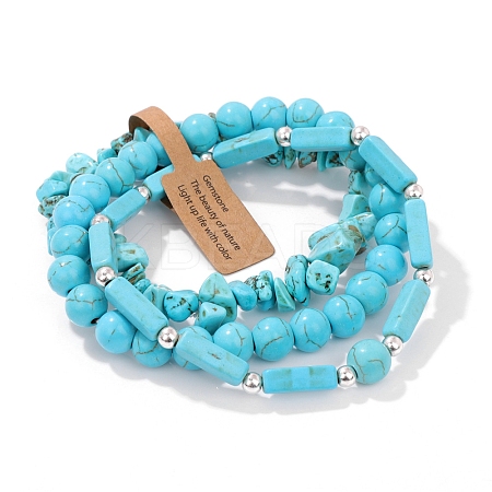 3Pcs Synthetic Turquoise Bead Bracelet  Sets for Men PW-WG3CBCD-15-1