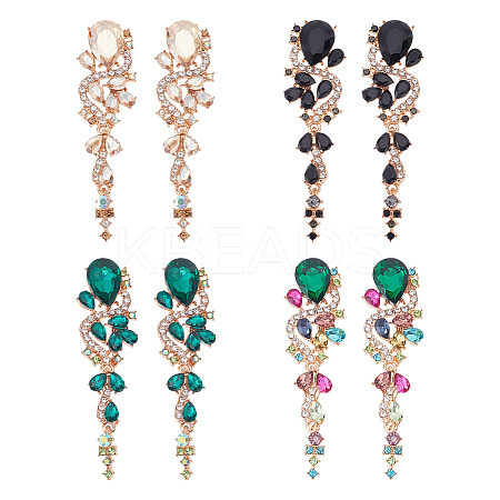 4 Pairs 4 Colors Rhinestone Teardrop Flower Dangle Stud Earrings EJEW-AN0004-16-1