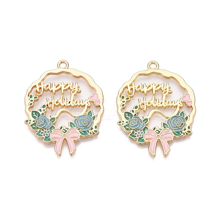 Rack Plating Alloy Enamel Pendants ENAM-N056-370KCG-02-1
