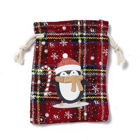 Christmas Theme Rectangle Jute Bags with Jute Cord ABAG-E006-01C-1