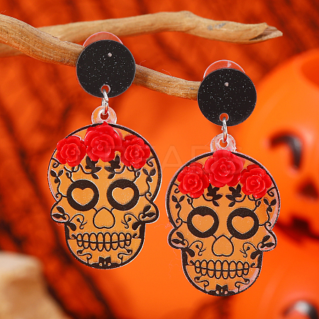 Gothic Rose Acrylic Skull Stud Earrings VX9081-3-1