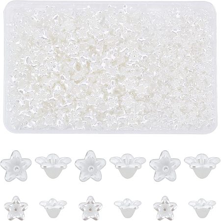 600Pcs 2 Style Flower ABS Plastic Imitation Pearl Bead Caps OACR-FH0001-032-1