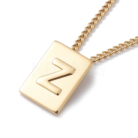 Stainless Steel Initial Letter Rectangle Pendant Necklace for Men Women NJEW-E090-01G-26-1