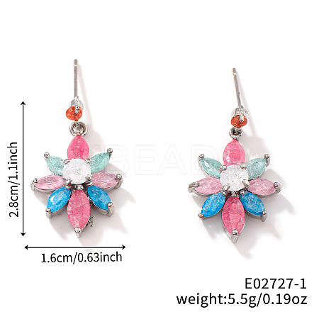 Romantic and Elegant Colorful Flower Brass Stud Earrings for Women KI5371-1-1