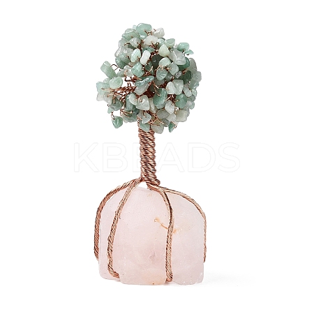 Natural Green Aventurine Chips and Rose Quartz Pedestal Display Decorations G-S282-01-1