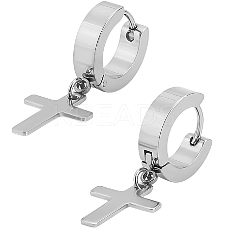 2Pcs 304 Stainless Steel Cross Hoop Earrings for Women EJEW-LP0001-12P-1