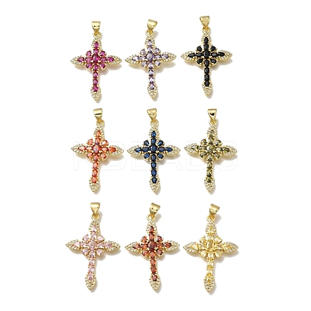 Brass Micro Pave Cubic Zirconia Pendants KK-C090-39G-1