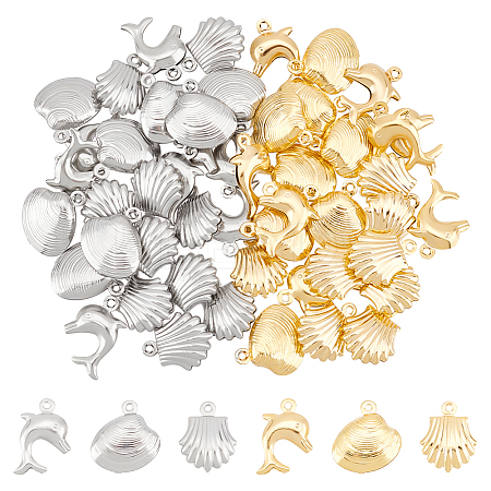 48Pcs 6 Style 304 Stainless Steel Charms STAS-UN0054-81-1