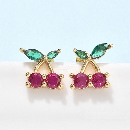 Brass Cubic Zirconia Stud Earrings LS-EJEW-Q017-02G-1