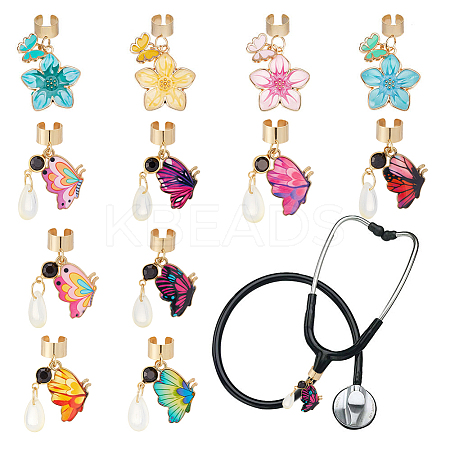 12Pcs Butterfly Alloy Enamel Stethoscope Pendant Decorations HJEW-OC00230-1
