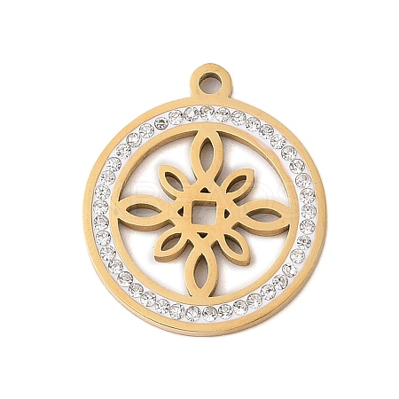 Preserved Fresh Flower 304 Stainless Steel Rhinestone Pendants STAS-S139-01G-09-1