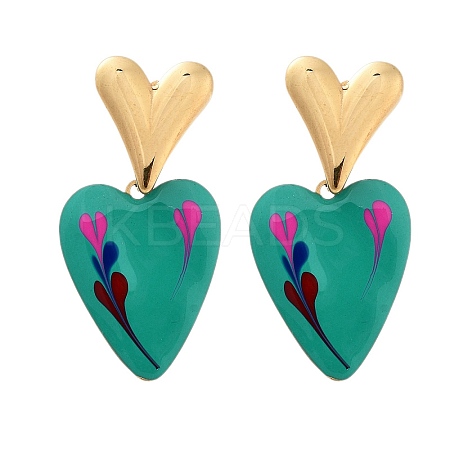 Ion Plating(IP) 304 Stainless Steel Heart Stud Earrings EJEW-A114-09G-01-1