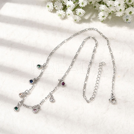 Brass Micro Pave Cubic Zirconia Teardrop Pendant Necklaces NJEW-B157-11P-1