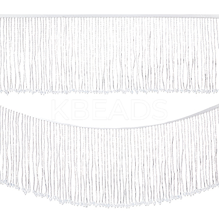 1 Yard Polyester Lace Ribbon with Glass Beads Tassel OCOR-NB0002-13C-1