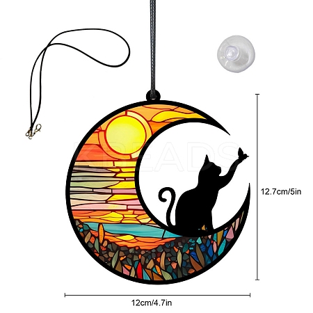 Acrylic Stained Moon Cat Hanging Ornament PW-WG58196-01-1