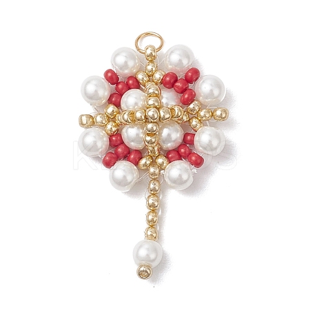 Glass Seed Beaded Flower Pendants PALLOY-MZ00827-02-1