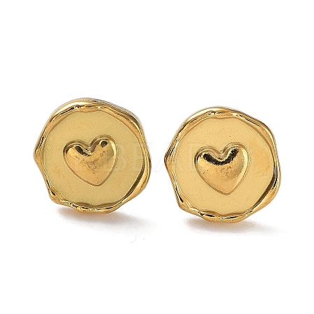 Ion Plating(IP) 304 Stainless Steel Flat Round with Heart Ear Studs for Women EJEW-P234-16G-1