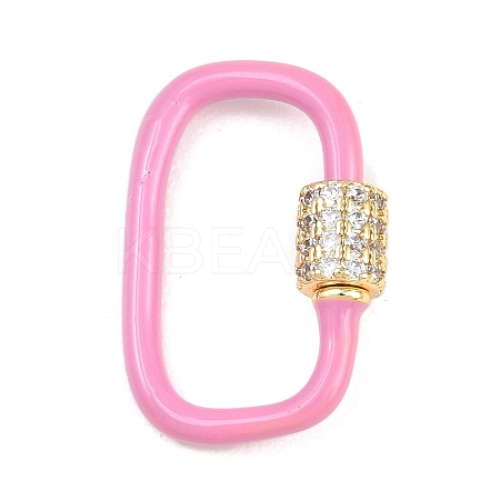 Oval Brass Micro Pave Clear Cubic Zirconia Screw Carabiner Clasps KK-B167-01B-02G-1