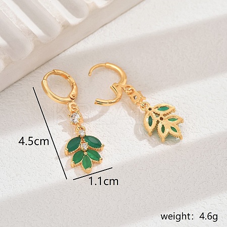 The 18K gold plating Elegant Copper Leaf Earrings with Zircon for Women MM8873-1-1