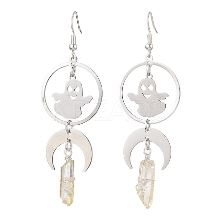 Natural Quartz Crystal & 201 Stainless Steel Dangle Earrings EJEW-TA00429-1