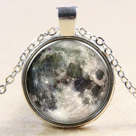 Wholesale Starry Sky Pattern Flat Round Glass Pendant Necklaces ...