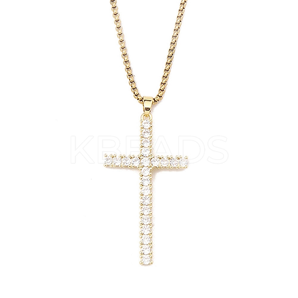 Wholesale Brass Micro Pave Clear Zirconia Cross Pendant Necklaces ...