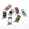 Owl Antique Silver Zinc Alloy Natural & Synthetic Mixed Stone Rhinestone Big Pendants G-F228-26-FF-1