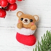 Christmas Theme Stocking with Bear Brooch Needle Felting Kit DIY-K055-07-1