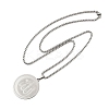 201 Stainless Steel Flat Round with Arabic Pendant Box Chain Necklaces for Women Men NJEW-R013-03P-4