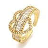 Rack Plating Brass Micro Pave Cubic Zirconia Heart Open Cuff Ring for Women RJEW-C082-09G-1
