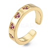 Magenta Cubic Zirconia Heart Open Cuff Ring RJEW-G261-16G-3
