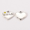 Wedding Theme Antique Silver Tone Tibetan Style Heart with Bride to Be Rhinestone Charms X-TIBEP-N005-10E-1