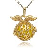 Golden Tone Brass Hollow Round Cage Pendants KK-J230-07G-3
