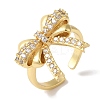 Bowknot Brass Micro Pave Clear Cubic Zirconia Open Cuff Rings for Women LS-RJEW-C098-10G-1