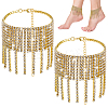 2Pcs Bohemian Brass Full Crystal Rhinestone Tassel Anklets for Women AJEW-PH0007-81G-1