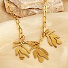 304 Stainless Steel Triple Leaves Pendant Paperclip Chain Necklaces NJEW-K389-02G-1