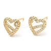 Rack Plating Brass Heart with Flower Stud Earrings with Cubic Zirconia EJEW-A103-02G-1
