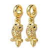 Brass Pave Clear and Black Cubic Zirconia Owl European Dangle Charms KK-A265-09B-G-1